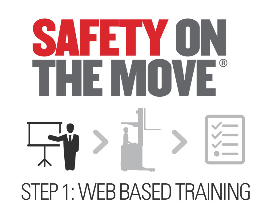 Safety On The Move Training Graphic demonstrating this is Step 1: Web Based Training. 